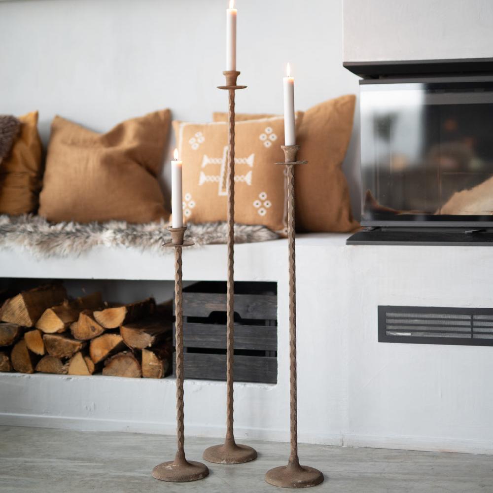greige Tall Rust Effect Iron Candlestick - Three Size Options