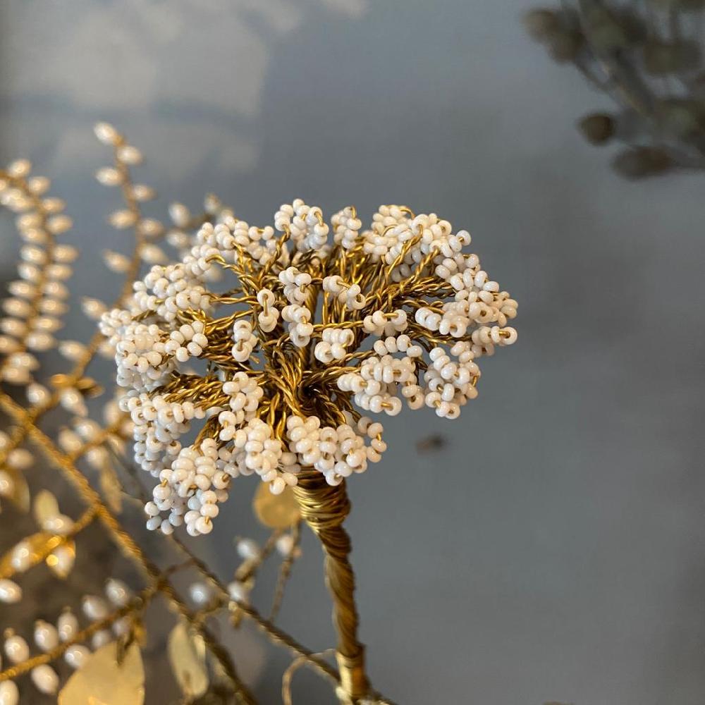 Greige Tall White Bead Flower Stem B - Botanical Range - Walther & Co