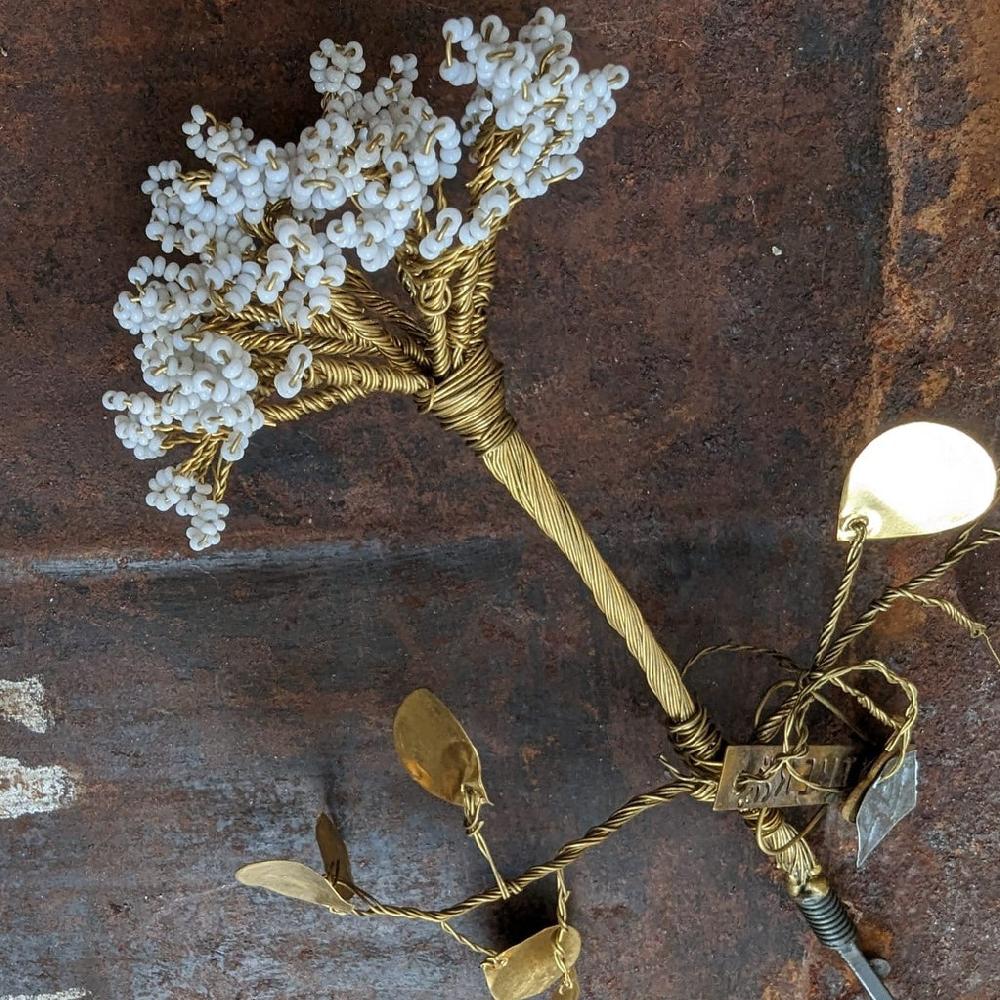 Greige Tall White Bead Flower Stem B - Botanical Range - Walther & Co