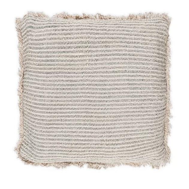 Greige Textured Linen Green Stripe Cushion Cover - 50x50 Cm