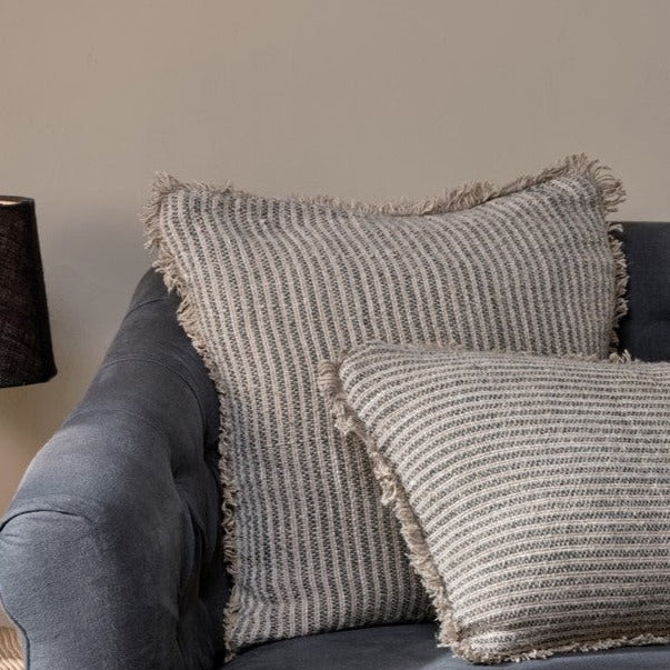 Greige Textured Linen Green Stripe Cushion Cover - 50x50 Cm