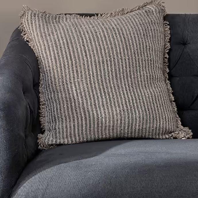 greige Textured Linen Green Stripe Cushion Cover - 50x50 cm