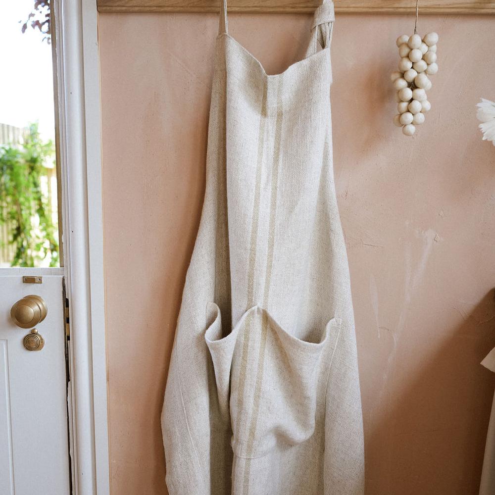 greige Timeless Linen Mix Apron - Versailles Stripe - Antique Cream
