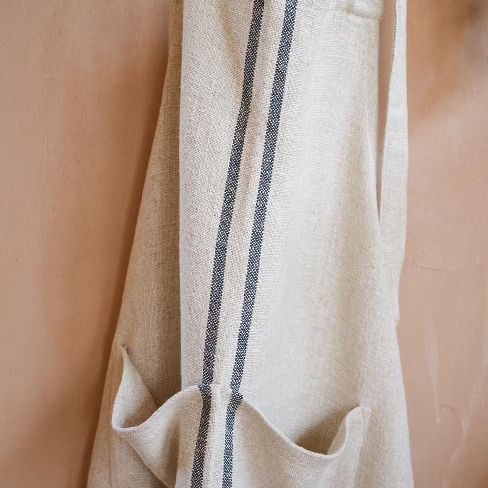Greige Timeless Linen Mix Apron - Versailles Stripe - Blue