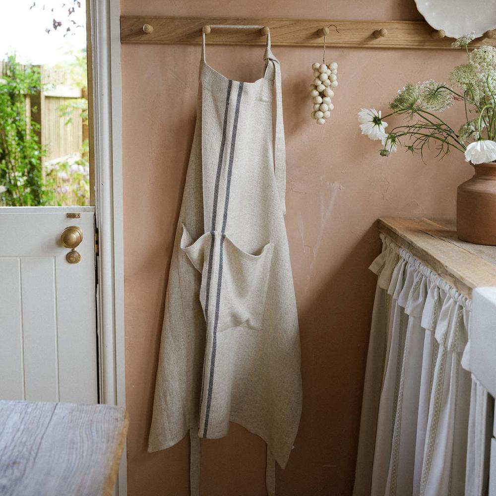 greige Timeless Linen Mix Apron - Versailles Stripe - Blue