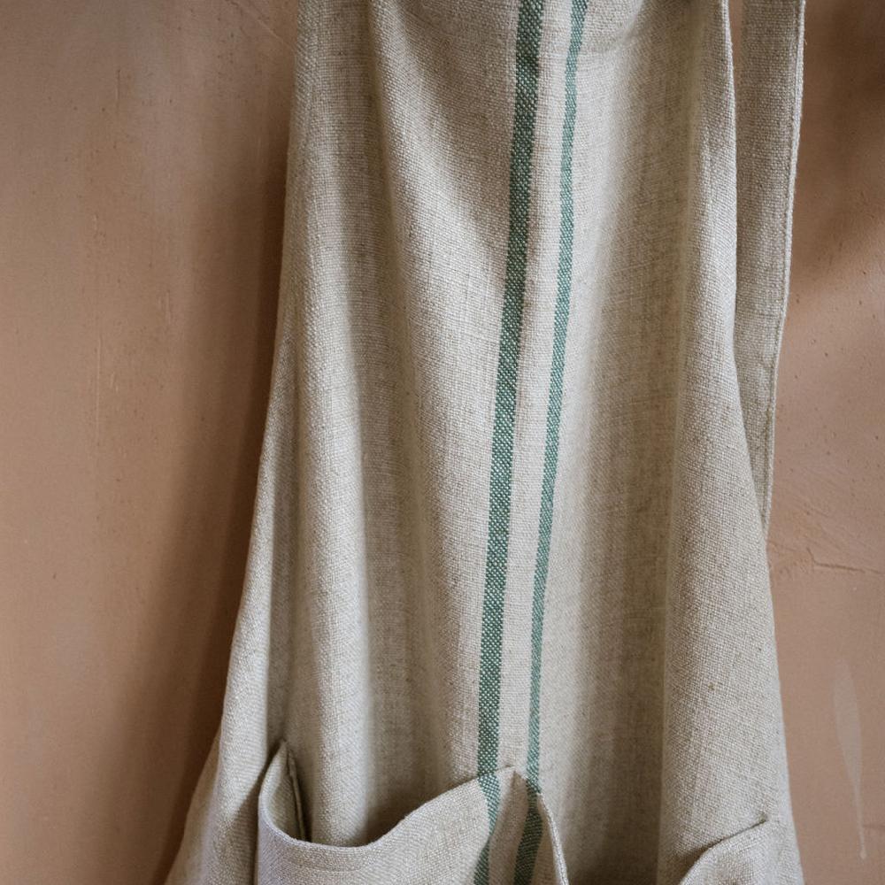 Greige Timeless Linen Mix Apron - Versailles Stripe - Green