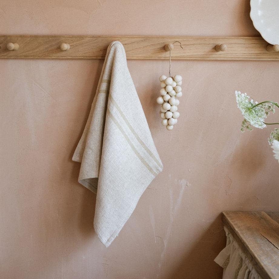 greige Timeless Linen Mix Tea or Hand Towel - Versailles Stripe - Antique Cream