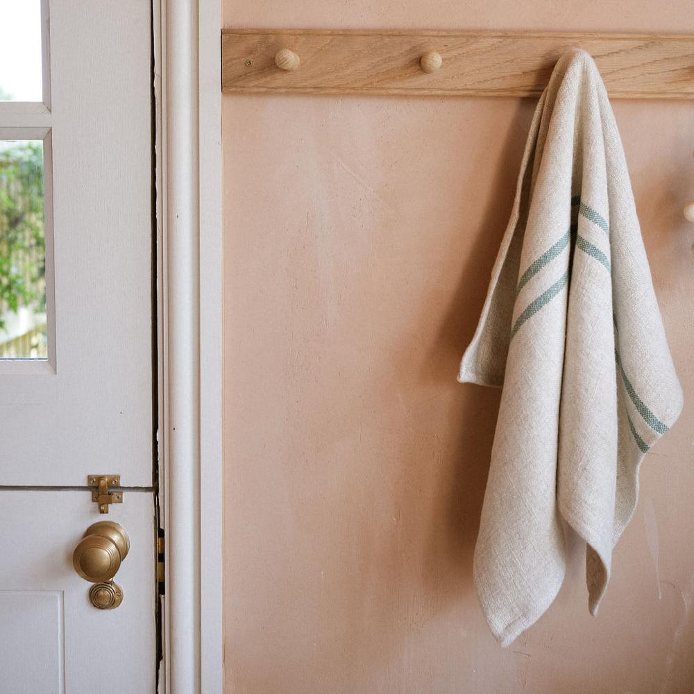 Greige Timeless Linen Mix Tea Or Hand Towel - Versailles Stripe - Green