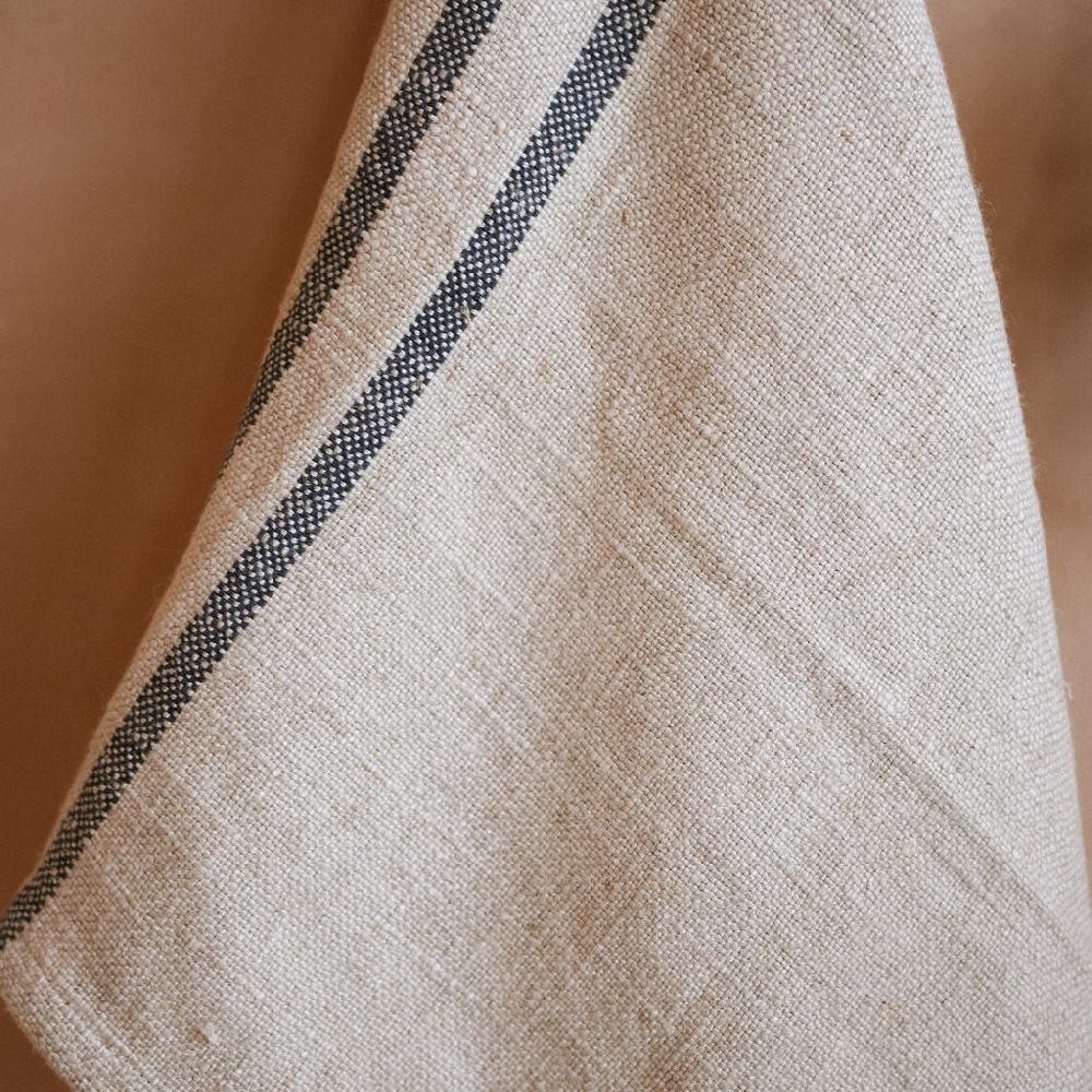 Greige Timeless Linen Mix Tea Or Hand Towel - Versailles Stripe - Blue