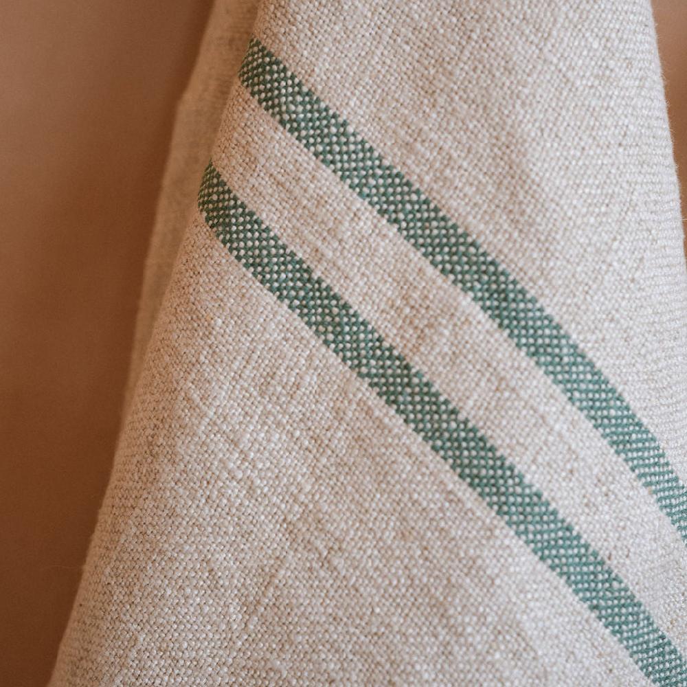 Greige Timeless Linen Mix Tea Or Hand Towel - Versailles Stripe - Green