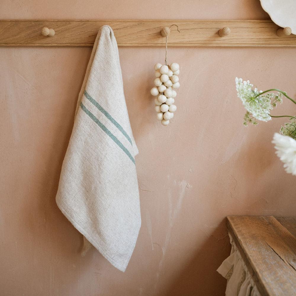greige Timeless Linen Mix Tea or Hand Towel - Versailles Stripe - Green