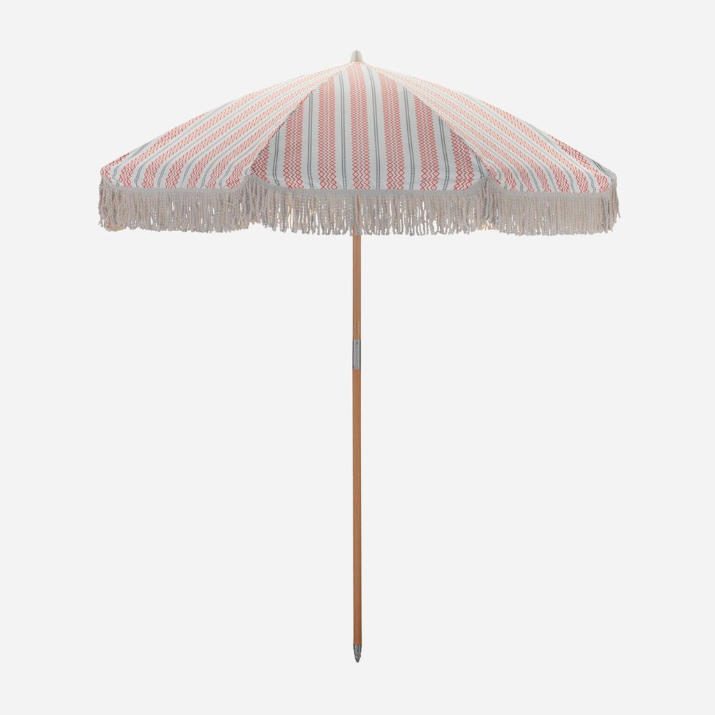 Greige Tuscan Sun Parasol - Red And Green Patterned Stripe