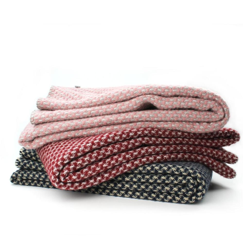Greige Twill Pure New Wool Throw - Dusky Pink And Grey