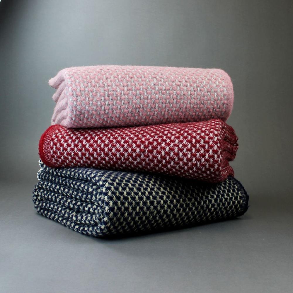 Greige Twill Pure New Wool Throw - Dusky Pink And Grey