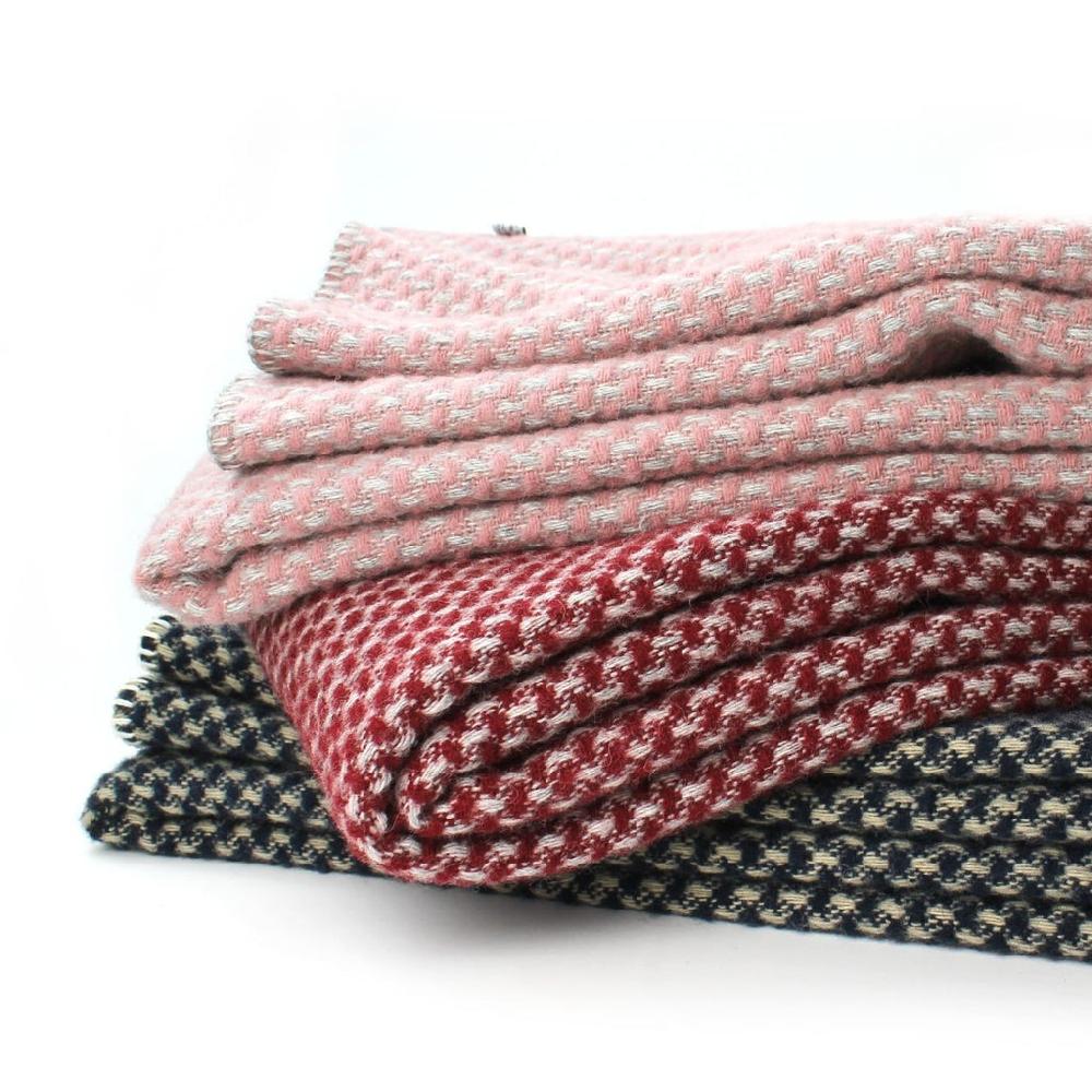Greige Twill Pure New Wool Throw - Dusky Pink And Grey