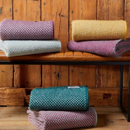 Greige Twill Pure New Wool Throw - Oatmeal And Duck Egg