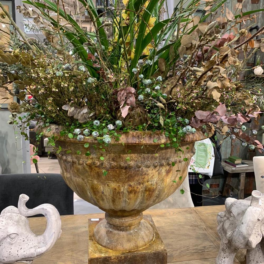 Greige Urn Planter With Rusted Copper Finish - Two Size Options