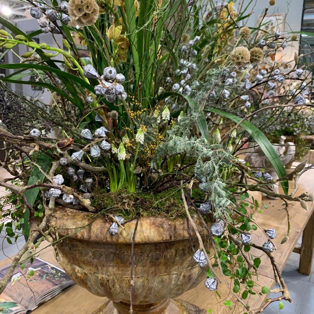 Greige Urn Planter With Rusted Copper Finish - Two Size Options