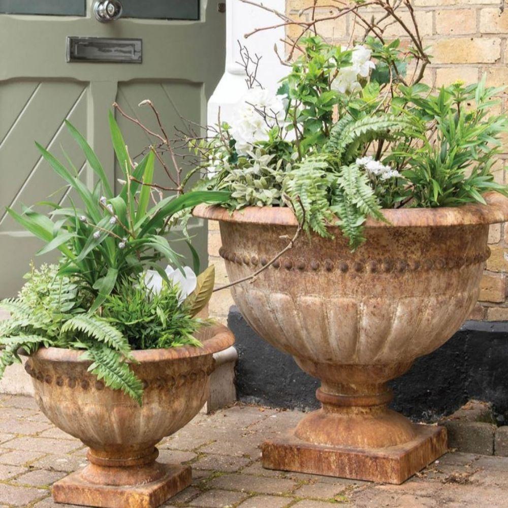 greige Urn Planter with Rusted Copper Finish - Two Size Options