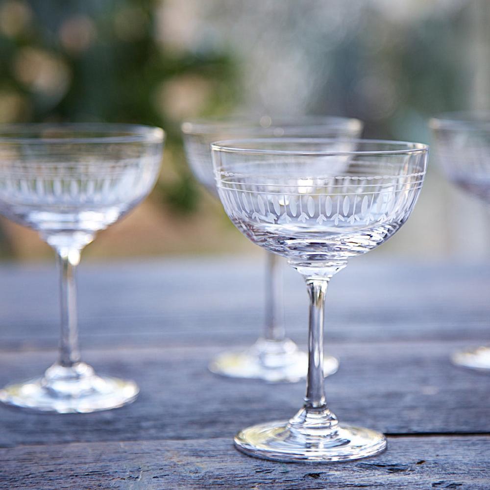 Greige Vintage Style Champagne Saucers - Boxed Set Of Six