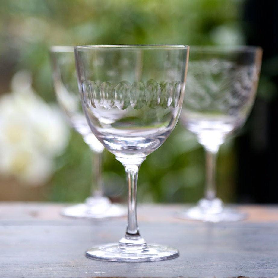 greige Vintage Style Long Stem Wine Glass - Lens - Set of Six