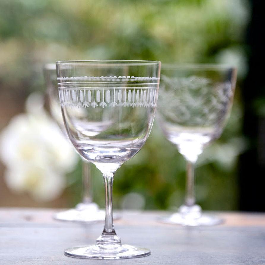 greige Vintage Style Long Stem Wine Glass - Ovals - Set of Six