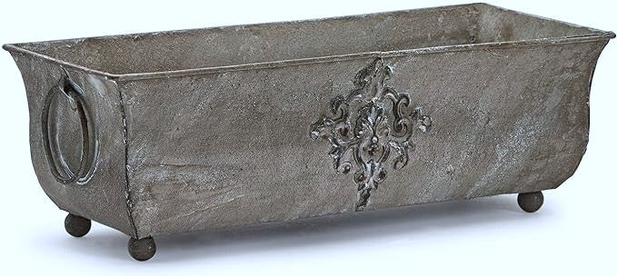Greige Vintage Style Metal Planter With Antique Stone Finish