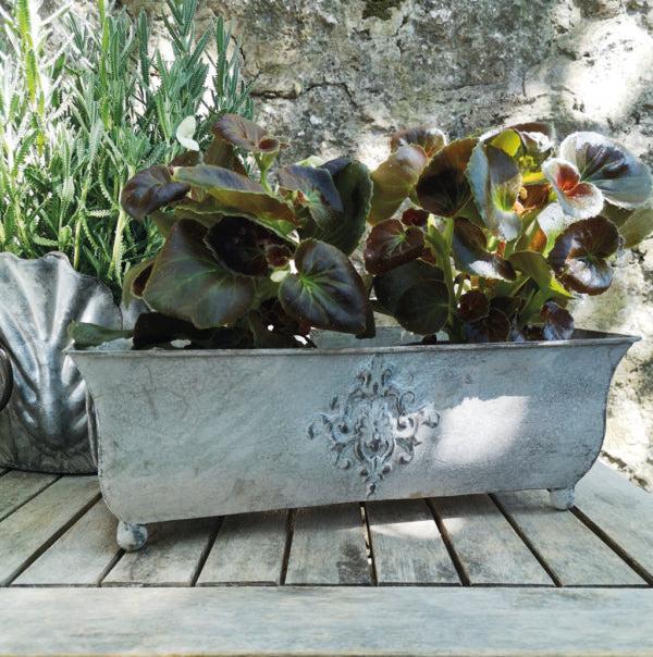 greige Vintage Style Metal Planter with Antique Stone Finish