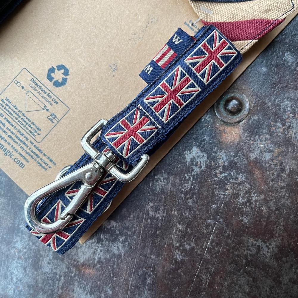 Greige Vintage Style Union Jack Dog Bandana Collar And Lead Set