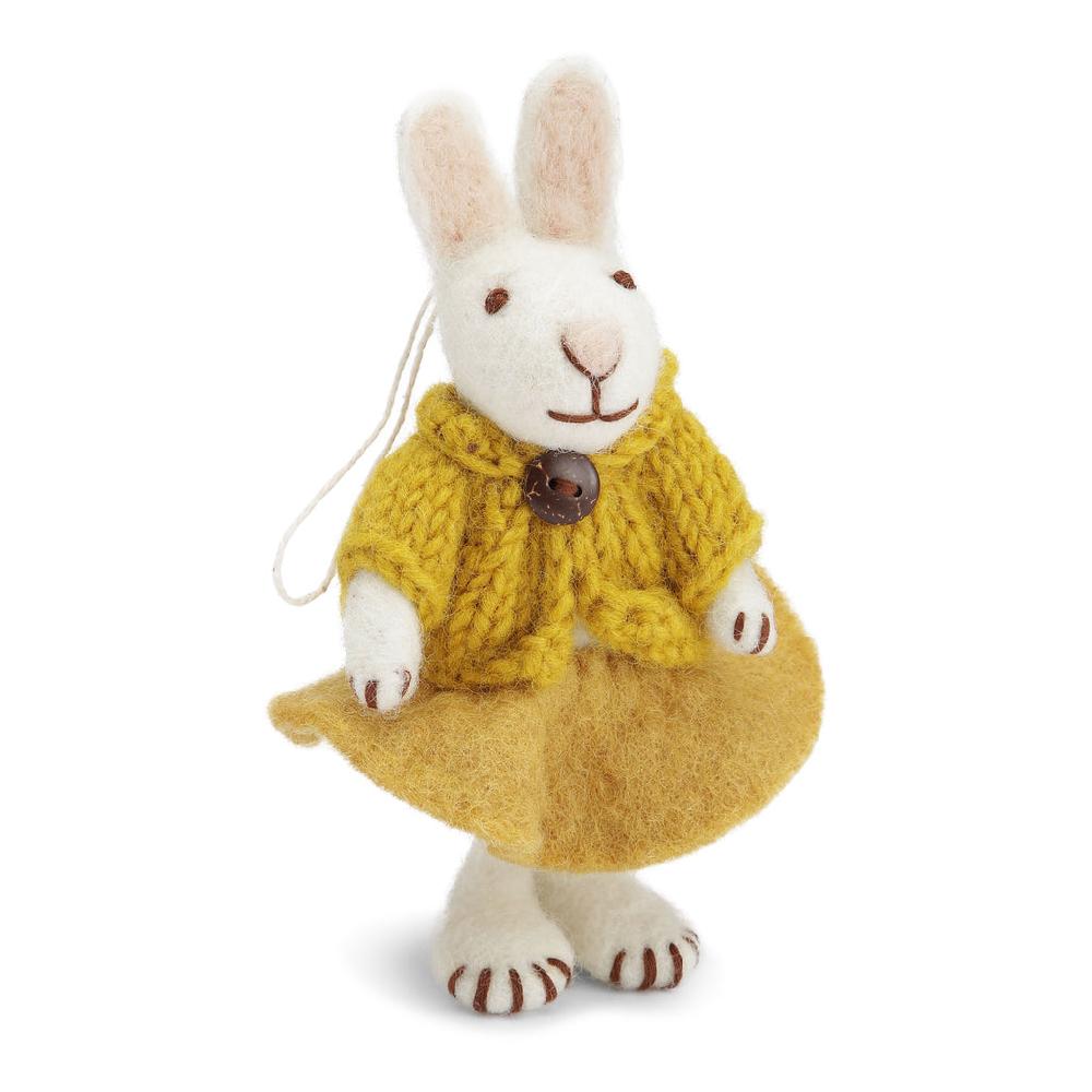 greige White Felt Bunny with Ochre Skirt and Jacket - 14cm