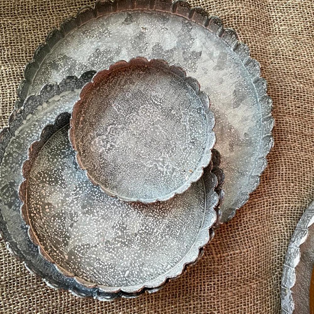 Greige Whitewashed Grey Galvanised Iron Trays - Fancy Edge