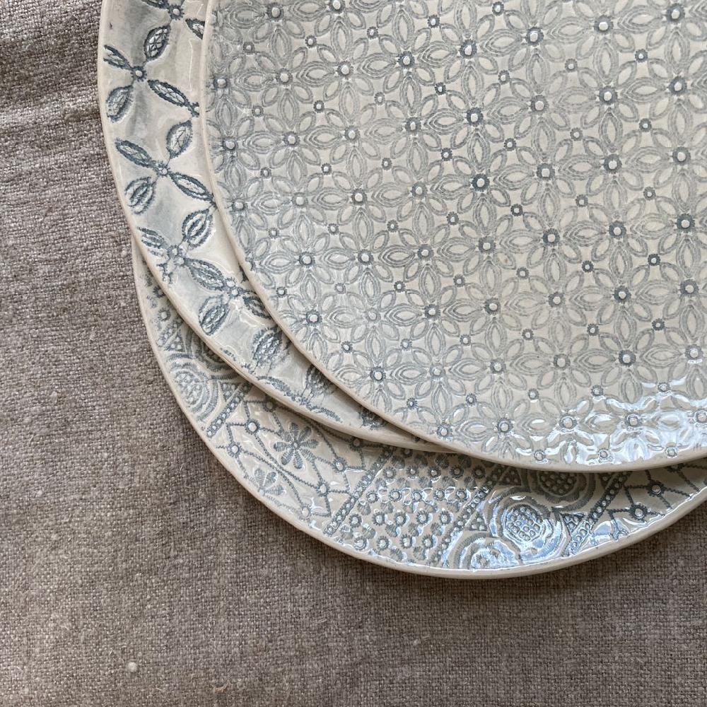 Greige Wonki Ware 23cm Side Plate - Duck Egg Wash Or Lace