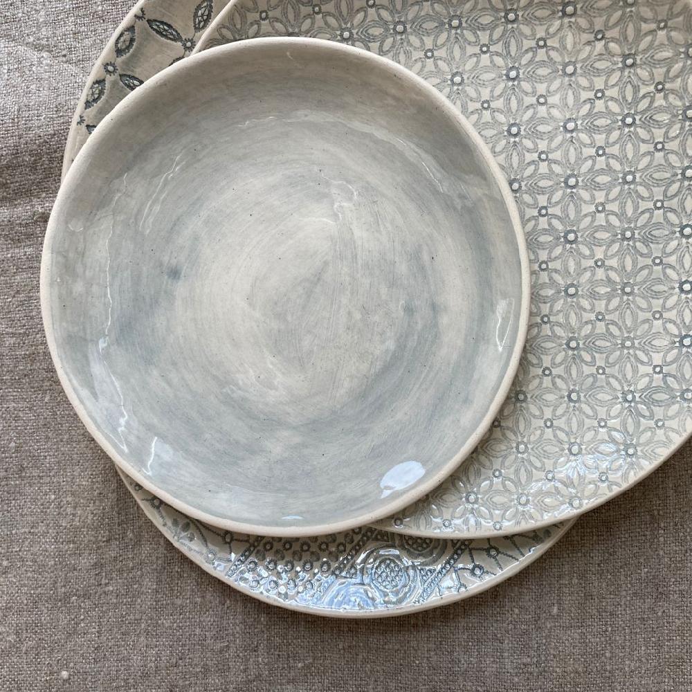 greige Wonki Ware 23cm Side Plate - Duck Egg Wash or Lace