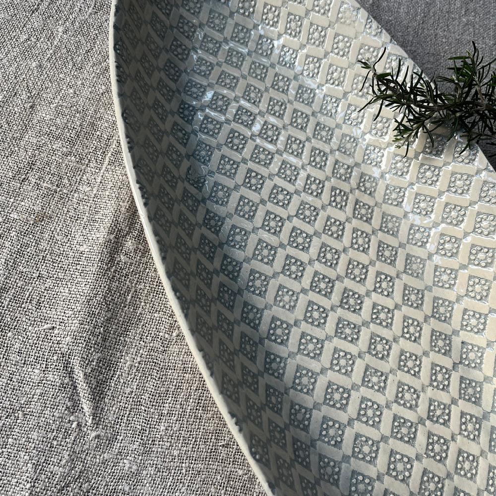 Greige Wonki Ware Bamboo Platter - Large - Duck Egg Lace