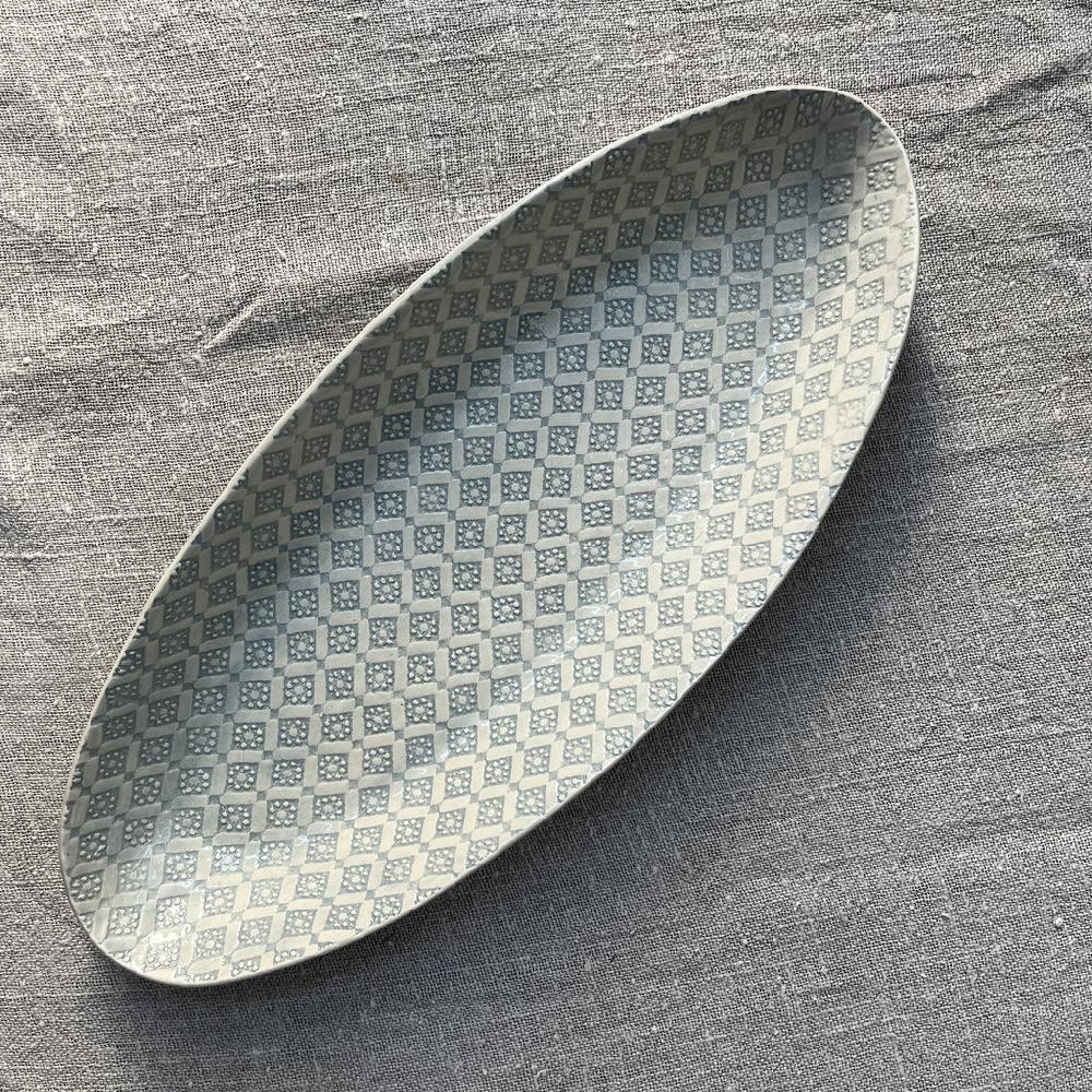 Greige Wonki Ware Bamboo Platter - Large - Duck Egg Lace