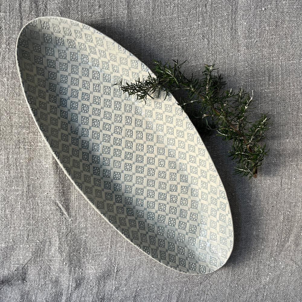 greige Wonki Ware Bamboo Platter - Large - Duck Egg Lace