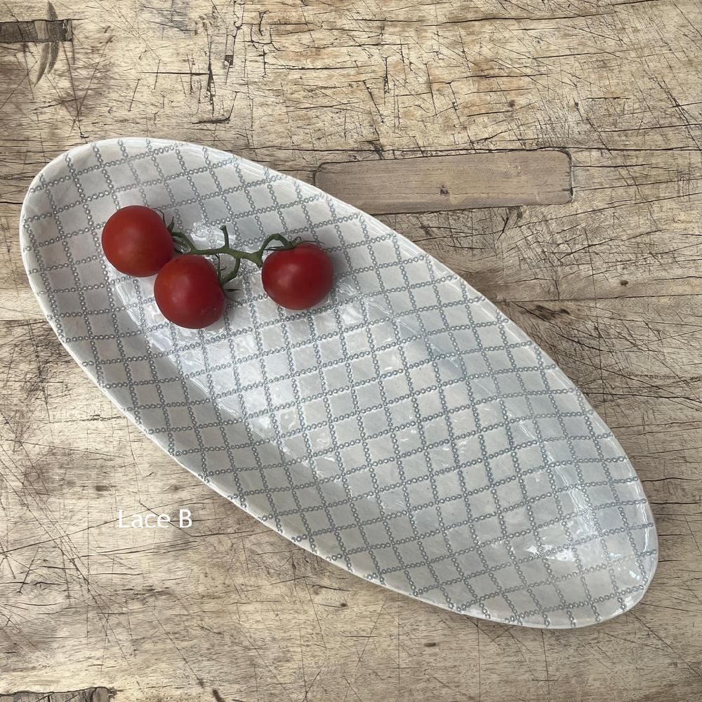 Greige Wonki Ware Bamboo Platter - Medium - Duck Egg Lace