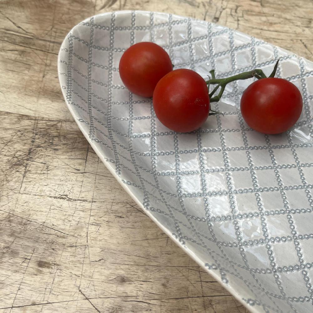 Greige Wonki Ware Bamboo Platter - Medium - Duck Egg Lace