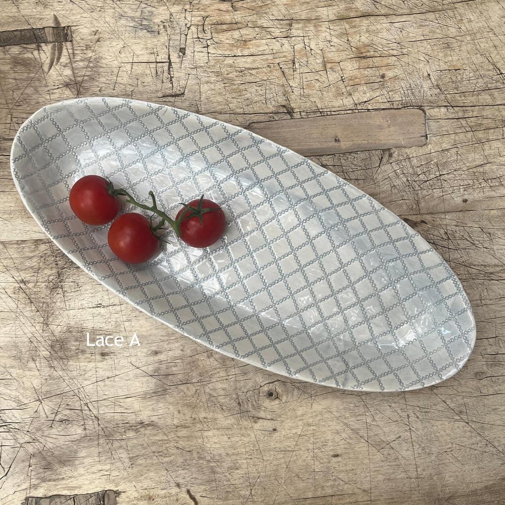 greige Wonki Ware Bamboo Platter - Medium - Duck Egg Lace