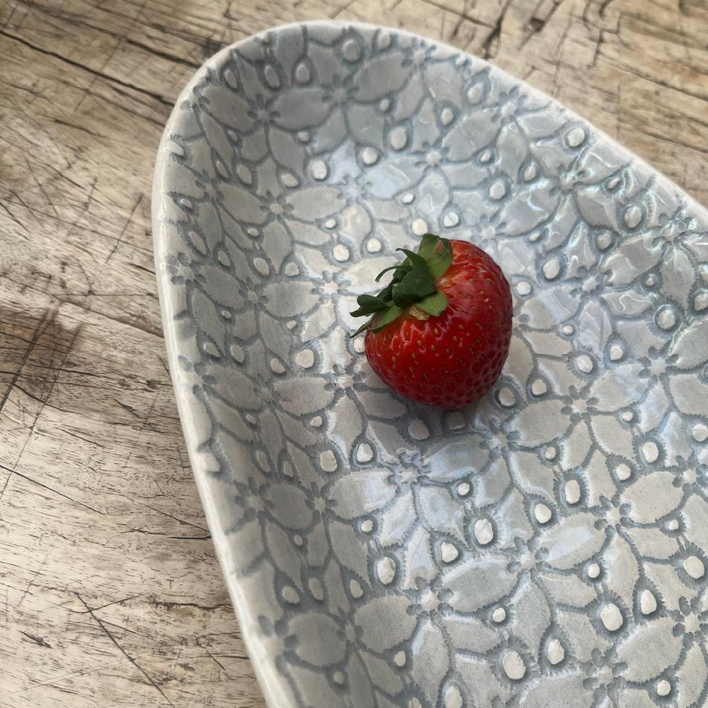 Greige Wonki Ware Bamboo Platter - Small - Duck Egg Lace