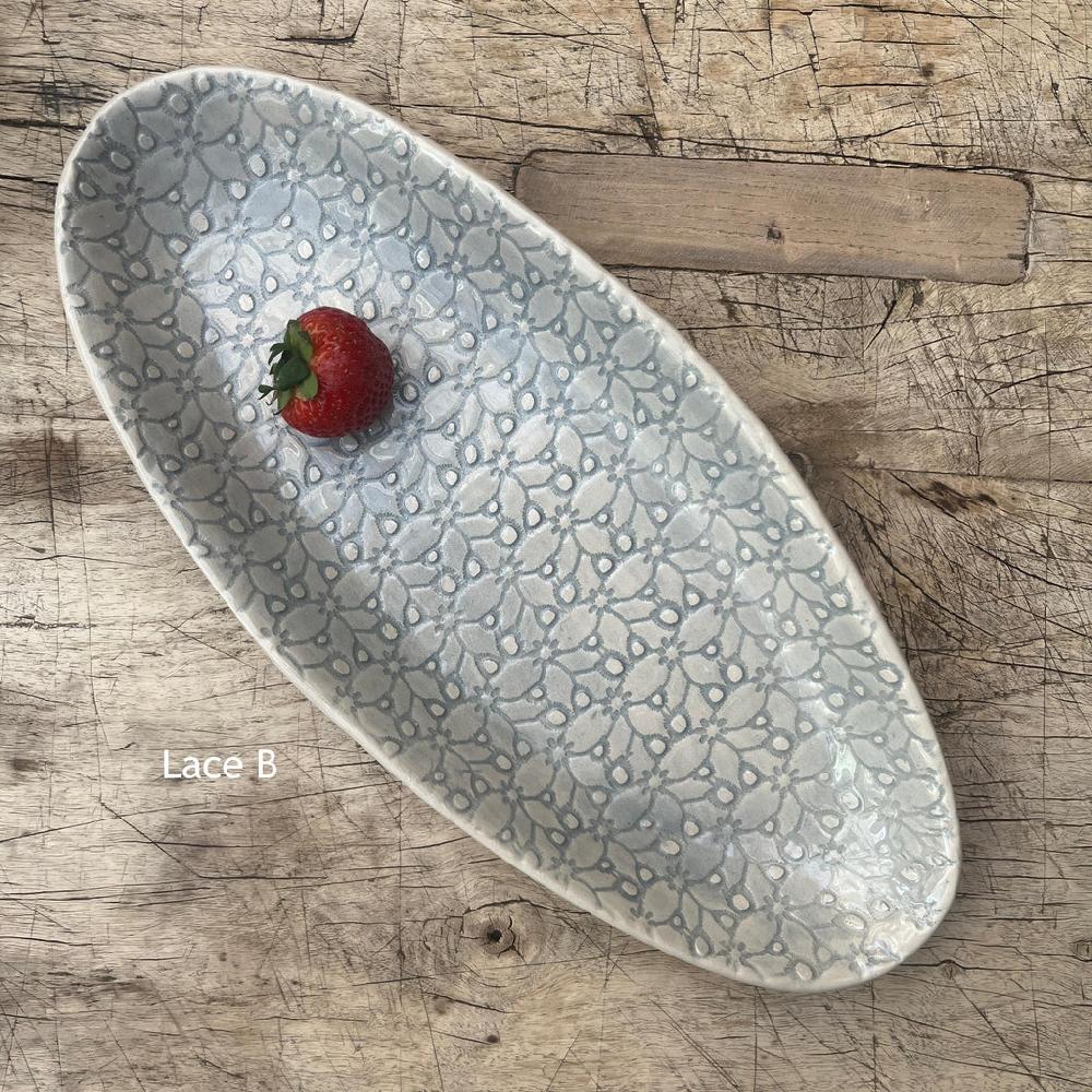 Greige Wonki Ware Bamboo Platter - Small - Duck Egg Lace