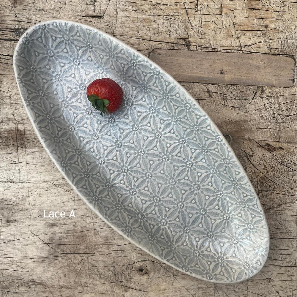 greige Wonki Ware Bamboo Platter - Small - Duck Egg Lace