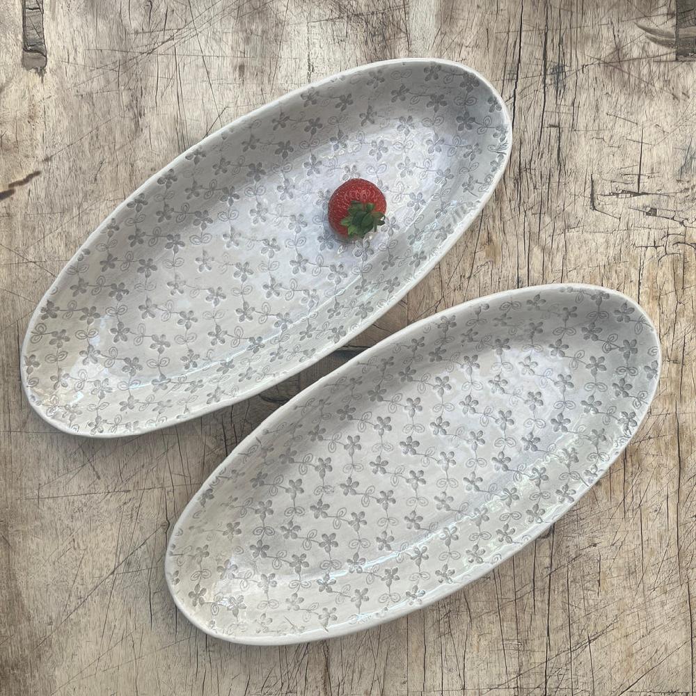 greige Wonki Ware Bamboo Platter - Small - Warm Grey Lace