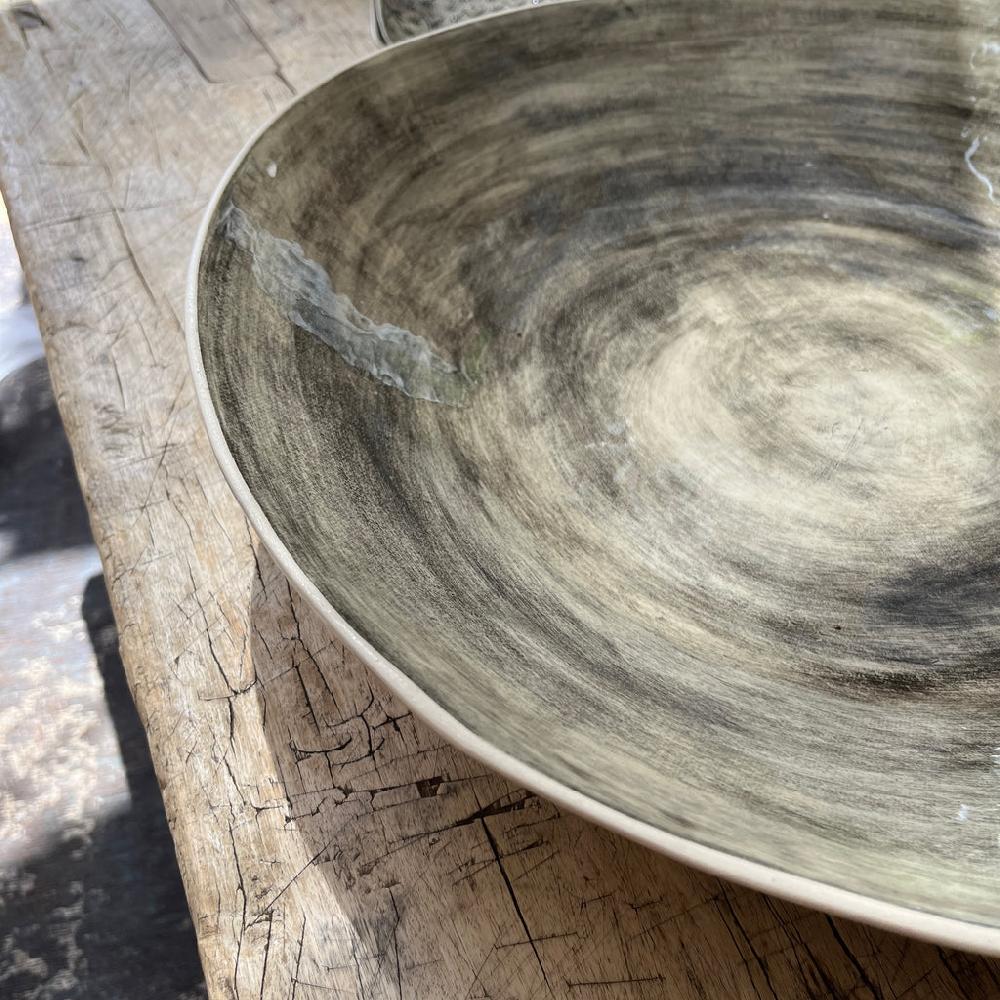 Greige Wonki Ware Extra Large Shallow Salad Bowl - Charcoal Wash