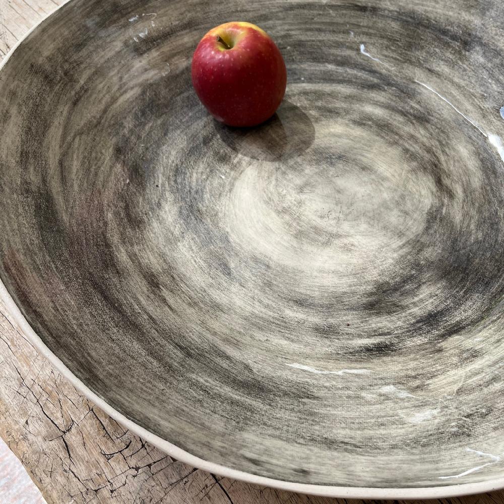 Greige Wonki Ware Extra Large Shallow Salad Bowl - Charcoal Wash