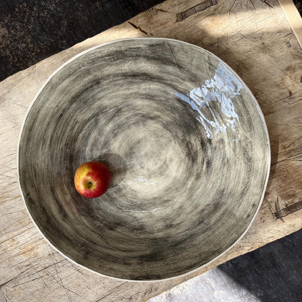 greige Wonki Ware Extra Large Shallow Salad Bowl - Charcoal Wash