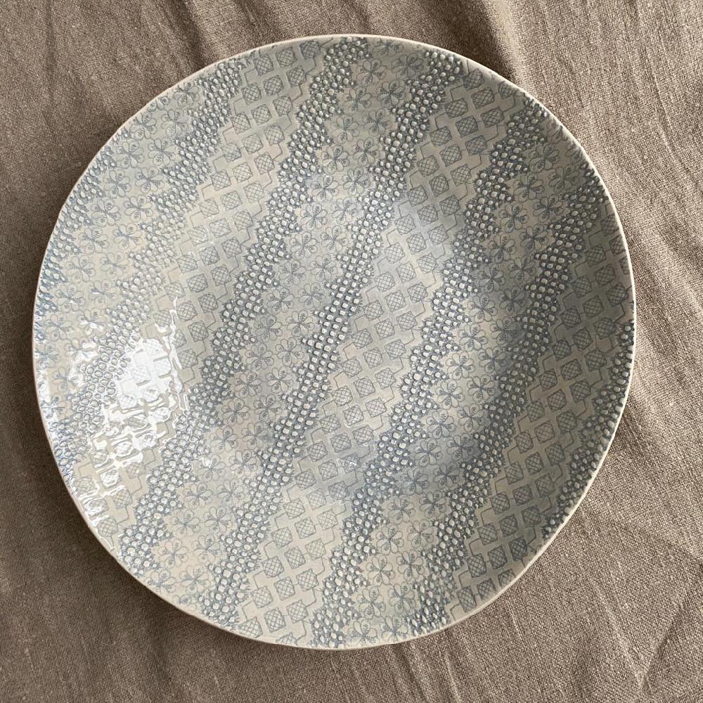 Greige Wonki Ware Extra Large Shallow Salad Bowl - Duck Egg Lace