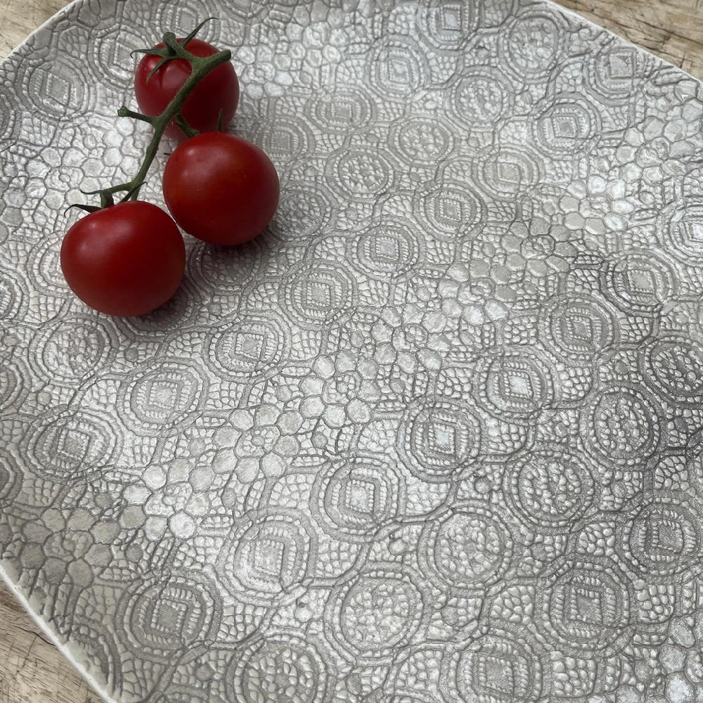 Greige Wonki Ware Large Meat Platter - Warm Grey Lace