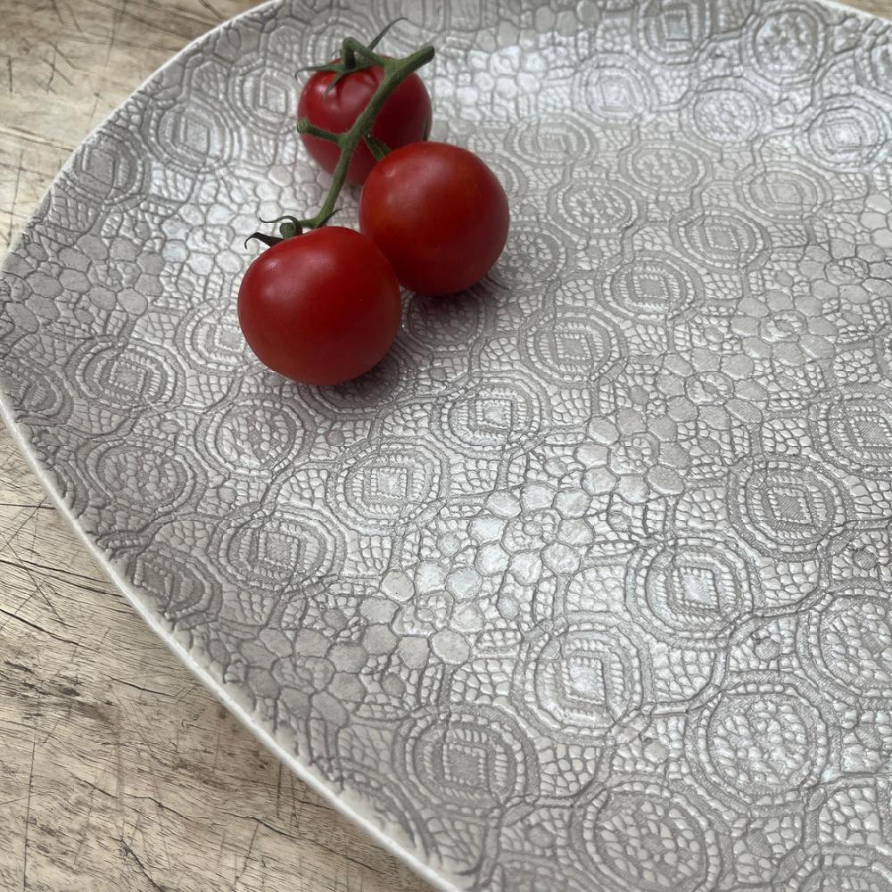 Greige Wonki Ware Large Meat Platter - Warm Grey Lace