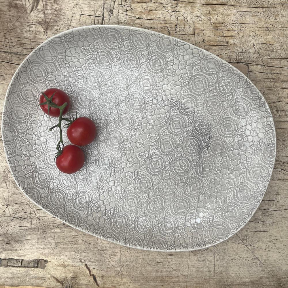 greige Wonki Ware Large Meat Platter - Warm Grey Lace